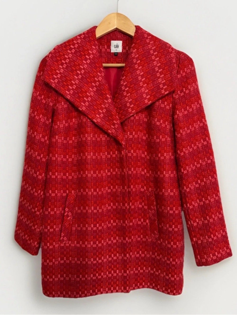 Cabi Women’s Sz Sm Scarlet Tweed Sloan Jacket Pea Coat 3031 Pink Red Wool Blend